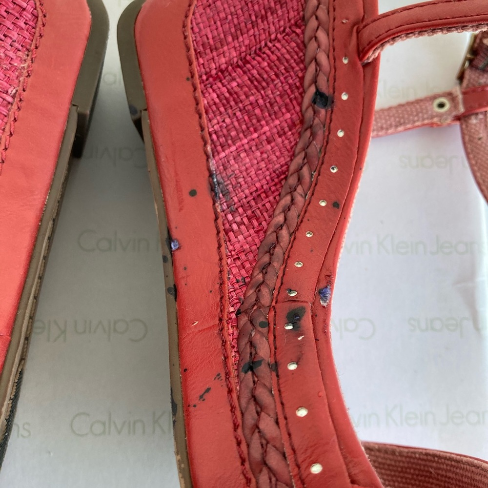 Calvin Klein Red Sandrine Smooth Wedge Sandals - Picture 6 of 6